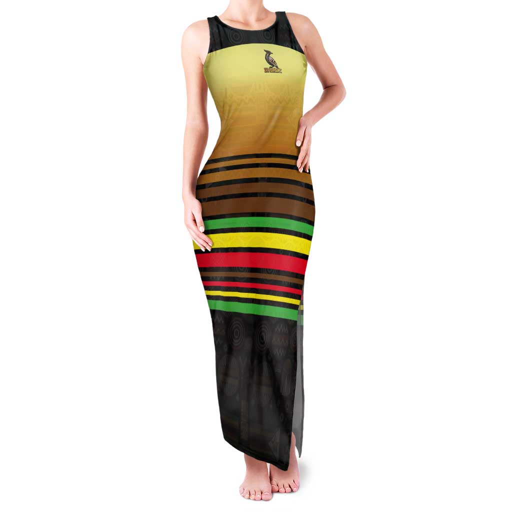 Zimbabwe Pride Tank Maxi Dress Zimbabwean Bird, Tribal Patterns and Pan-African Colors
