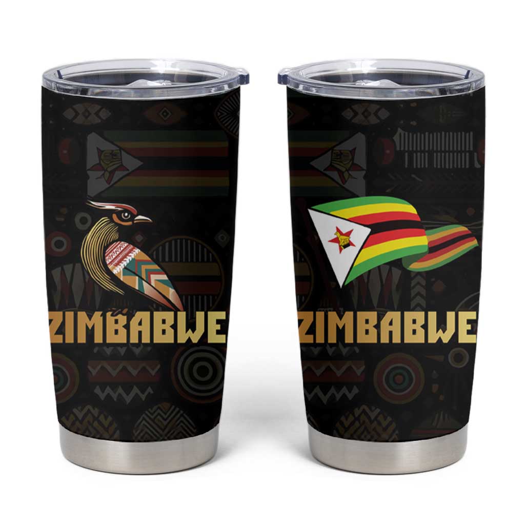 Zimbabwe Pride Tumbler Cup Zimbabwean Bird, Tribal Patterns and Pan-African Colors