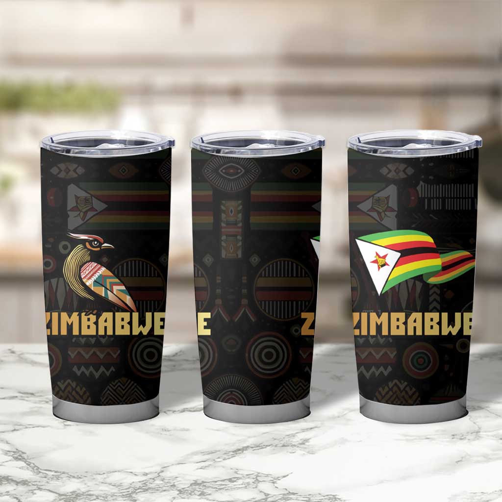 Zimbabwe Pride Tumbler Cup Zimbabwean Bird, Tribal Patterns and Pan-African Colors