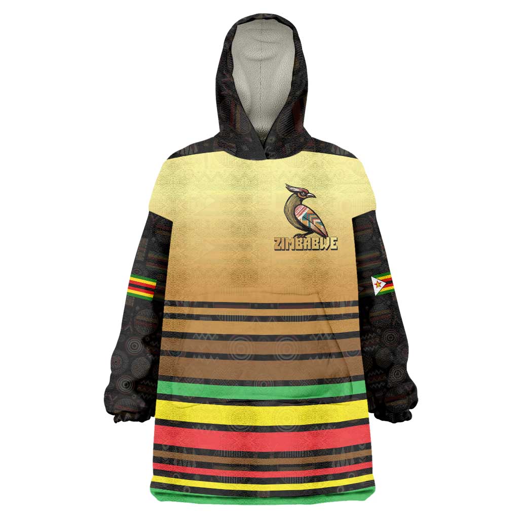 Zimbabwe Pride Wearable Blanket Hoodie Zimbabwean Bird, Tribal Patterns and Pan-African Colors