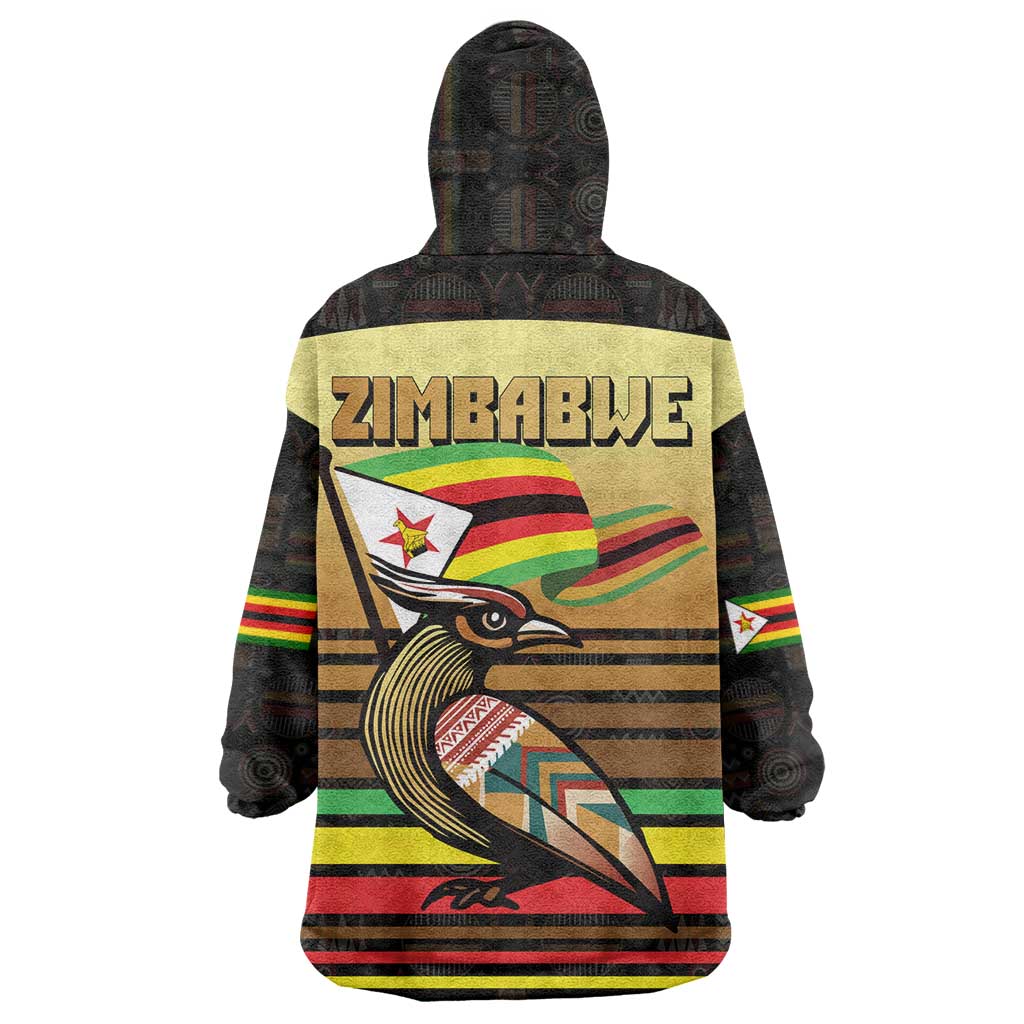 Zimbabwe Pride Wearable Blanket Hoodie Zimbabwean Bird, Tribal Patterns and Pan-African Colors