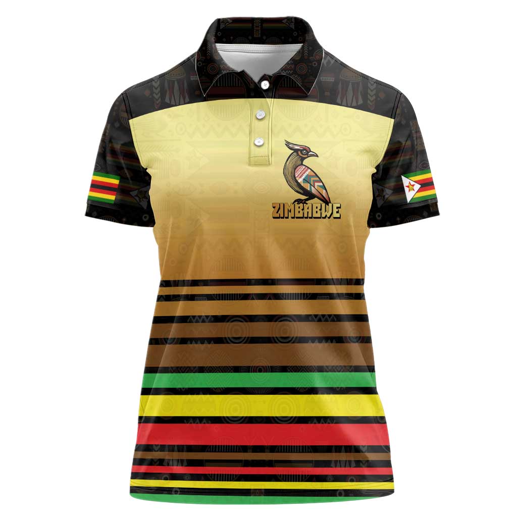 Zimbabwe Pride Women Polo Shirt Zimbabwean Bird, Tribal Patterns and Pan-African Colors