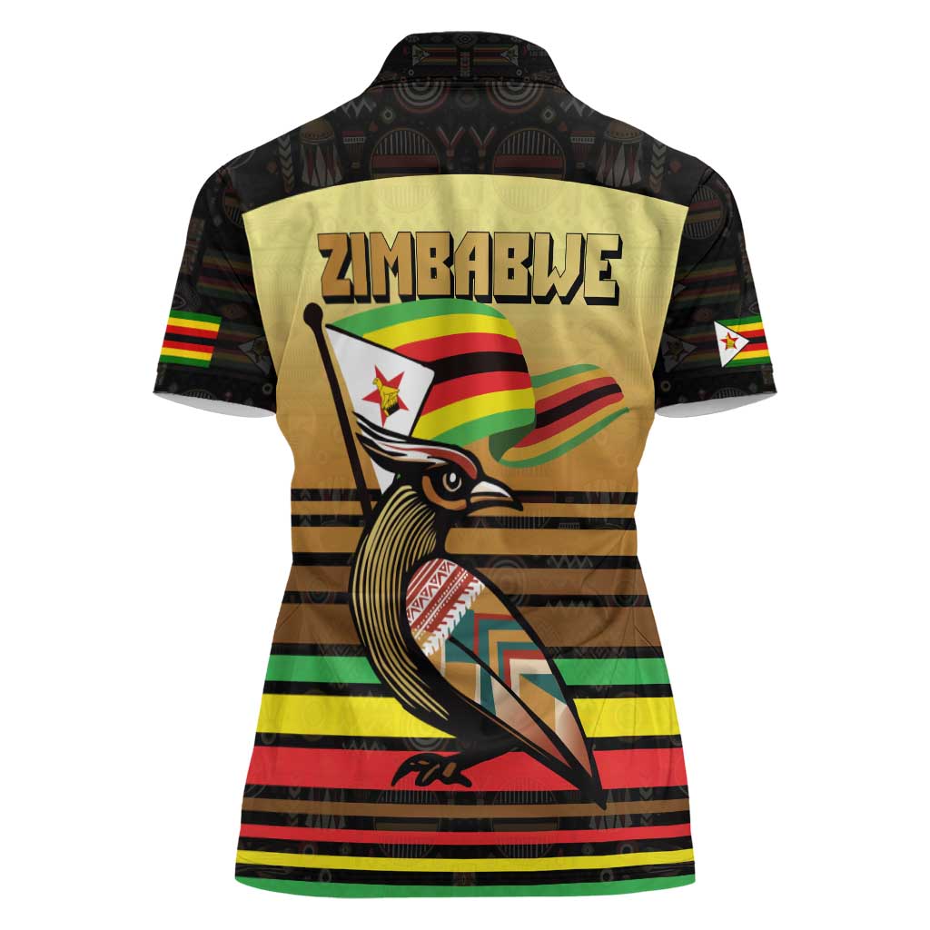 Zimbabwe Pride Women Polo Shirt Zimbabwean Bird, Tribal Patterns and Pan-African Colors