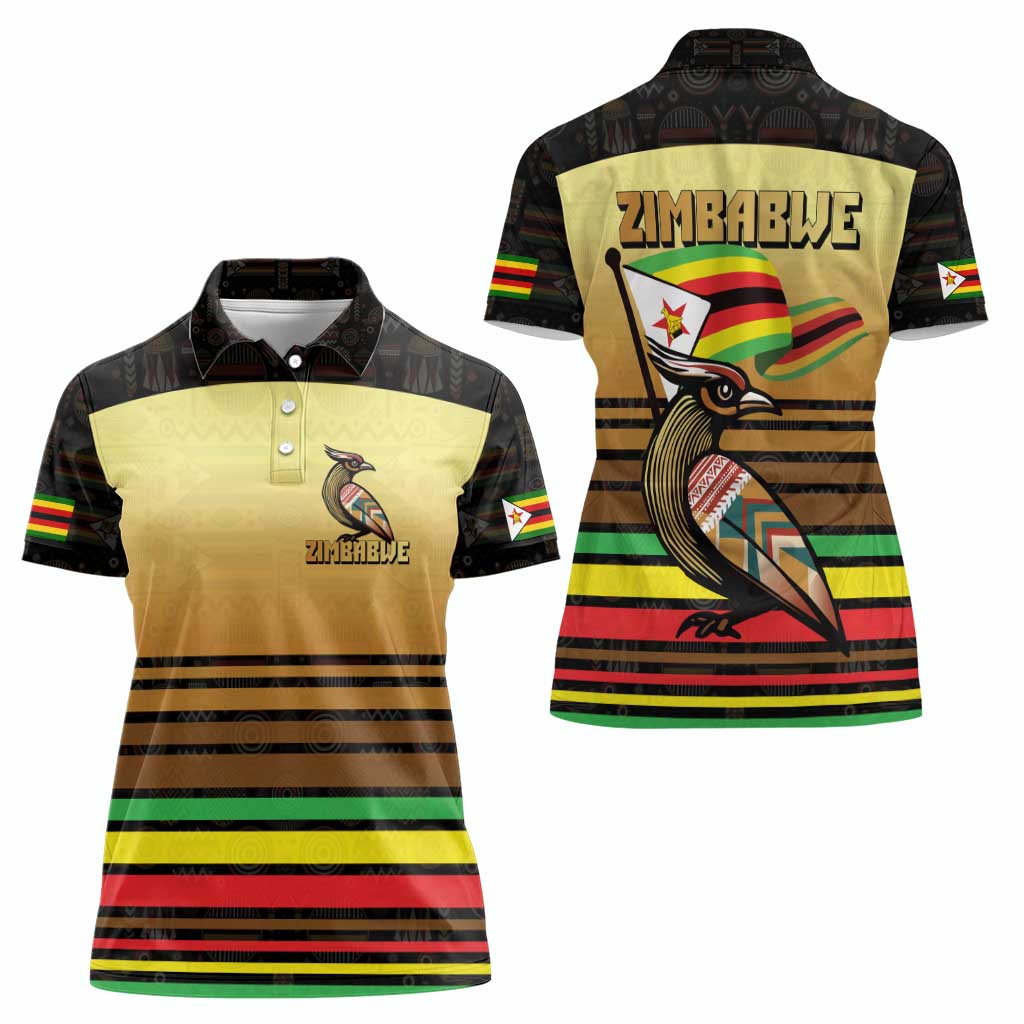Zimbabwe Pride Women Polo Shirt Zimbabwean Bird, Tribal Patterns and Pan-African Colors