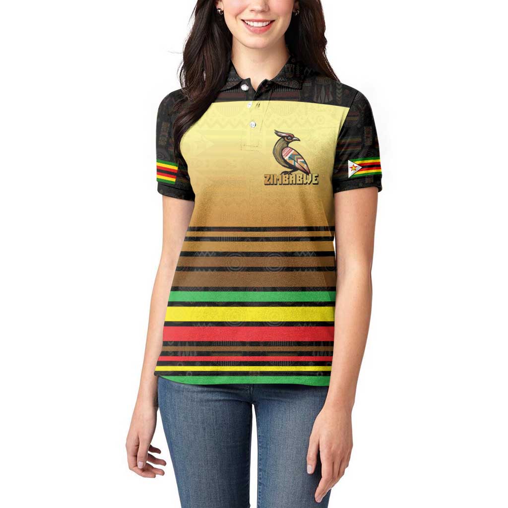 Zimbabwe Pride Women Polo Shirt Zimbabwean Bird, Tribal Patterns and Pan-African Colors