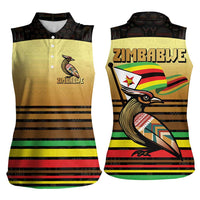 Zimbabwe Pride Women Sleeveless Polo Shirt Zimbabwean Bird, Tribal Patterns and Pan-African Colors