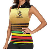 Zimbabwe Pride Women Sleeveless Polo Shirt Zimbabwean Bird, Tribal Patterns and Pan-African Colors