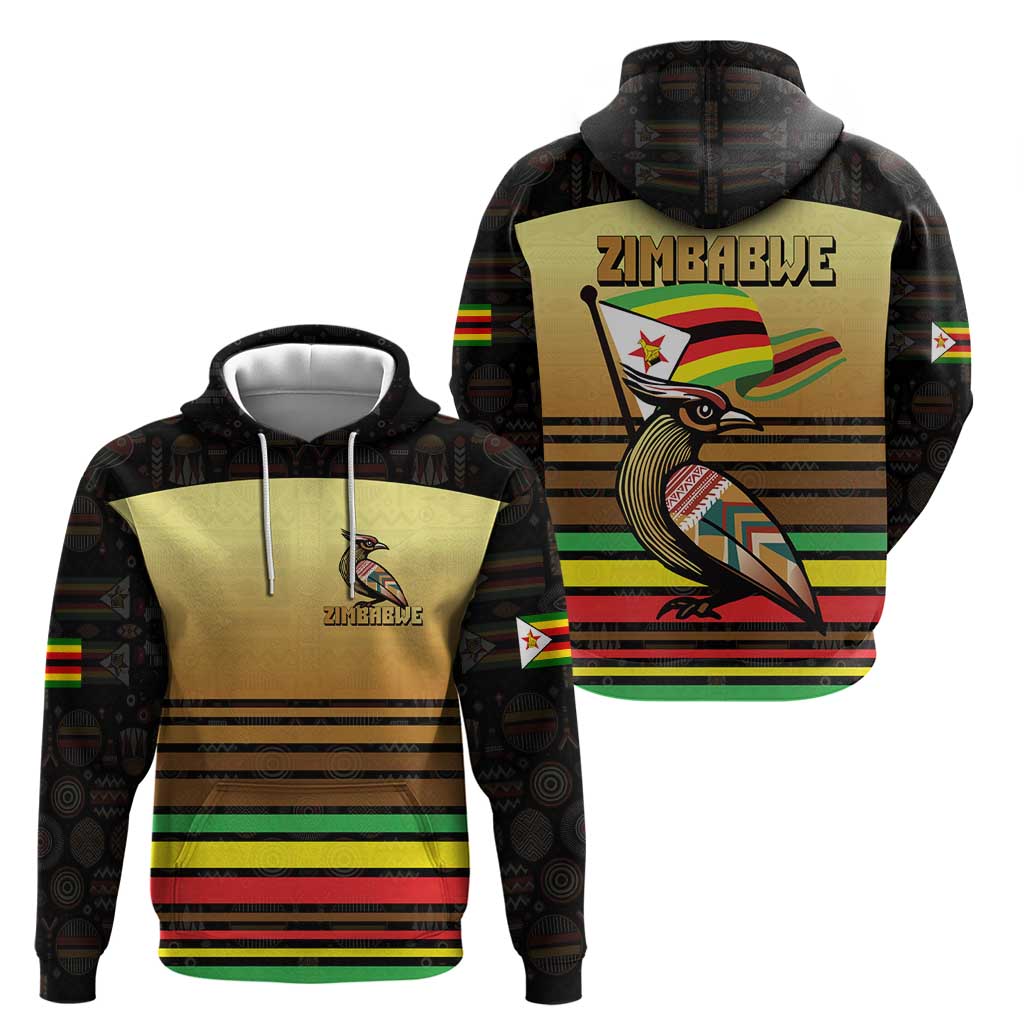 Zimbabwe Pride Zip Hoodie Zimbabwean Bird, Tribal Patterns and Pan-African Colors