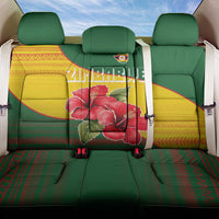 Zimbabwe Flag Map and Red Hibiscus Flowers Back Car Seat Cover with African Tribal Pattern