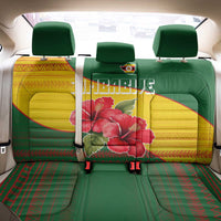 Zimbabwe Flag Map and Red Hibiscus Flowers Back Car Seat Cover with African Tribal Pattern