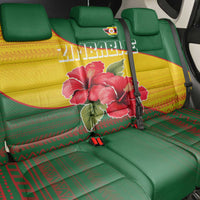 Zimbabwe Flag Map and Red Hibiscus Flowers Back Car Seat Cover with African Tribal Pattern