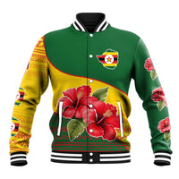 Zimbabwe Flag Map and Red Hibiscus Flowers Baseball Jacket with African Tribal Pattern
