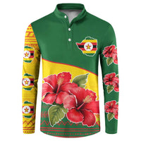 Zimbabwe Flag Map and Red Hibiscus Flowers Button Sweatshirt with African Tribal Pattern