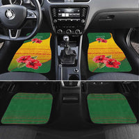 Zimbabwe Flag Map and Red Hibiscus Flowers Car Mats with African Tribal Pattern