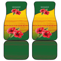 Zimbabwe Flag Map and Red Hibiscus Flowers Car Mats with African Tribal Pattern
