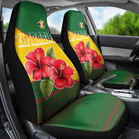 Zimbabwe Flag Map and Red Hibiscus Flowers Car Seat Cover with African Tribal Pattern