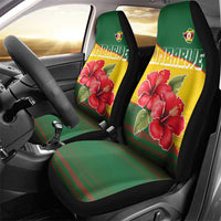 Zimbabwe Flag Map and Red Hibiscus Flowers Car Seat Cover with African Tribal Pattern