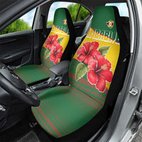 Zimbabwe Flag Map and Red Hibiscus Flowers Car Seat Cover with African Tribal Pattern