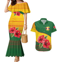 Zimbabwe Flag Map and Red Hibiscus Flowers Couples Matching Mermaid Dress and Hawaiian Shirt with African Tribal Pattern