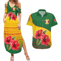 Zimbabwe Flag Map and Red Hibiscus Flowers Couples Matching Summer Maxi Dress and Hawaiian Shirt with African Tribal Pattern