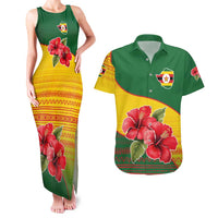 Zimbabwe Flag Map and Red Hibiscus Flowers Couples Matching Tank Maxi Dress and Hawaiian Shirt with African Tribal Pattern