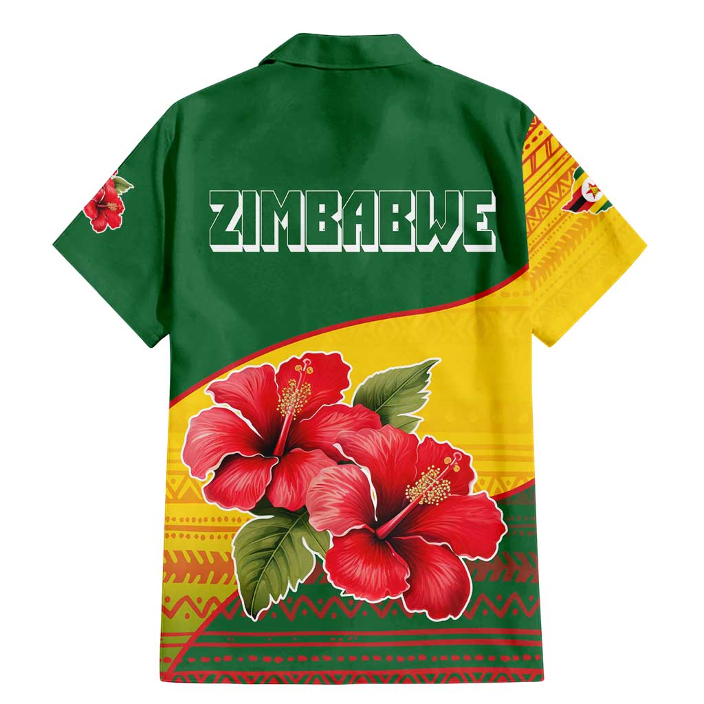 Zimbabwe Flag Map and Red Hibiscus Flowers Family Matching Mermaid Dress and Hawaiian Shirt with African Tribal Pattern