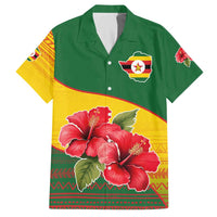 Zimbabwe Flag Map and Red Hibiscus Flowers Family Matching Off The Shoulder Long Sleeve Dress and Hawaiian Shirt with African Tribal Pattern