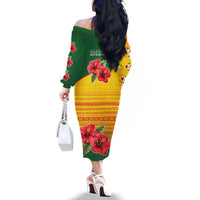 Zimbabwe Flag Map and Red Hibiscus Flowers Family Matching Off The Shoulder Long Sleeve Dress and Hawaiian Shirt with African Tribal Pattern