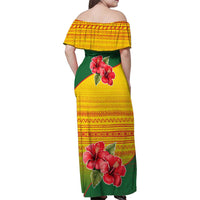 Zimbabwe Flag Map and Red Hibiscus Flowers Family Matching Off Shoulder Maxi Dress and Hawaiian Shirt with African Tribal Pattern