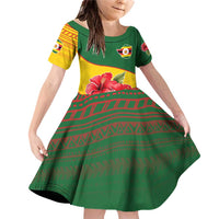 Zimbabwe Flag Map and Red Hibiscus Flowers Family Matching Off Shoulder Short Dress and Hawaiian Shirt with African Tribal Pattern