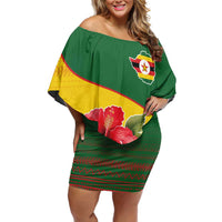 Zimbabwe Flag Map and Red Hibiscus Flowers Family Matching Off Shoulder Short Dress and Hawaiian Shirt with African Tribal Pattern