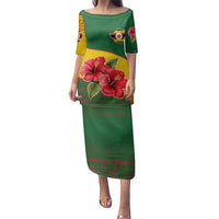 Zimbabwe Flag Map and Red Hibiscus Flowers Family Matching Puletasi and Hawaiian Shirt with African Tribal Pattern