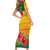 Zimbabwe Flag Map and Red Hibiscus Flowers Family Matching Short Sleeve Bodycon Dress and Hawaiian Shirt with African Tribal Pattern