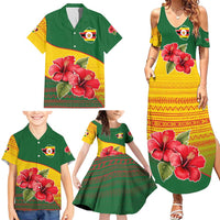 Zimbabwe Flag Map and Red Hibiscus Flowers Family Matching Summer Maxi Dress and Hawaiian Shirt with African Tribal Pattern