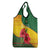 Zimbabwe Flag Map and Red Hibiscus Flowers Grocery Bag with African Tribal Pattern