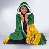 Zimbabwe Flag Map and Red Hibiscus Flowers Hooded Blanket with African Tribal Pattern