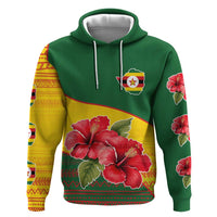 Zimbabwe Flag Map and Red Hibiscus Flowers Hoodie with African Tribal Pattern