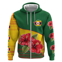 Zimbabwe Flag Map and Red Hibiscus Flowers Hoodie with African Tribal Pattern