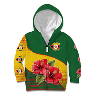 Zimbabwe Flag Map and Red Hibiscus Flowers Kid Hoodie with African Tribal Pattern