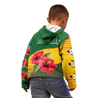 Zimbabwe Flag Map and Red Hibiscus Flowers Kid Hoodie with African Tribal Pattern