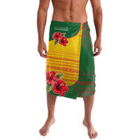 Zimbabwe Flag Map and Red Hibiscus Flowers Lavalava with African Tribal Pattern