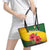 Zimbabwe Flag Map and Red Hibiscus Flowers Leather Tote Bag with African Tribal Pattern