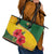 Zimbabwe Flag Map and Red Hibiscus Flowers Leather Tote Bag with African Tribal Pattern