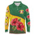Zimbabwe Flag Map and Red Hibiscus Flowers Long Sleeve Polo Shirt with African Tribal Pattern