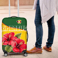 Zimbabwe Flag Map and Red Hibiscus Flowers Luggage Cover with African Tribal Pattern