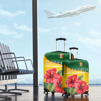 Zimbabwe Flag Map and Red Hibiscus Flowers Luggage Cover with African Tribal Pattern