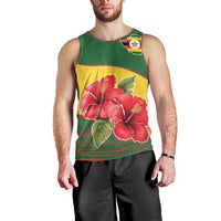 Zimbabwe Flag Map and Red Hibiscus Flowers Men Tank Top with African Tribal Pattern