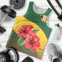 Zimbabwe Flag Map and Red Hibiscus Flowers Men Tank Top with African Tribal Pattern