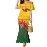 Zimbabwe Flag Map and Red Hibiscus Flowers Mermaid Dress with African Tribal Pattern
