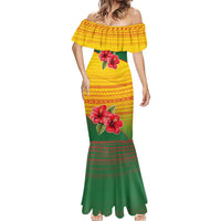 Zimbabwe Flag Map and Red Hibiscus Flowers Mermaid Dress with African Tribal Pattern